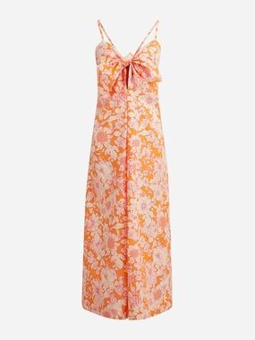 J. Crew Tie-Front Cotton Poplin Midi Dress in Orange Floral